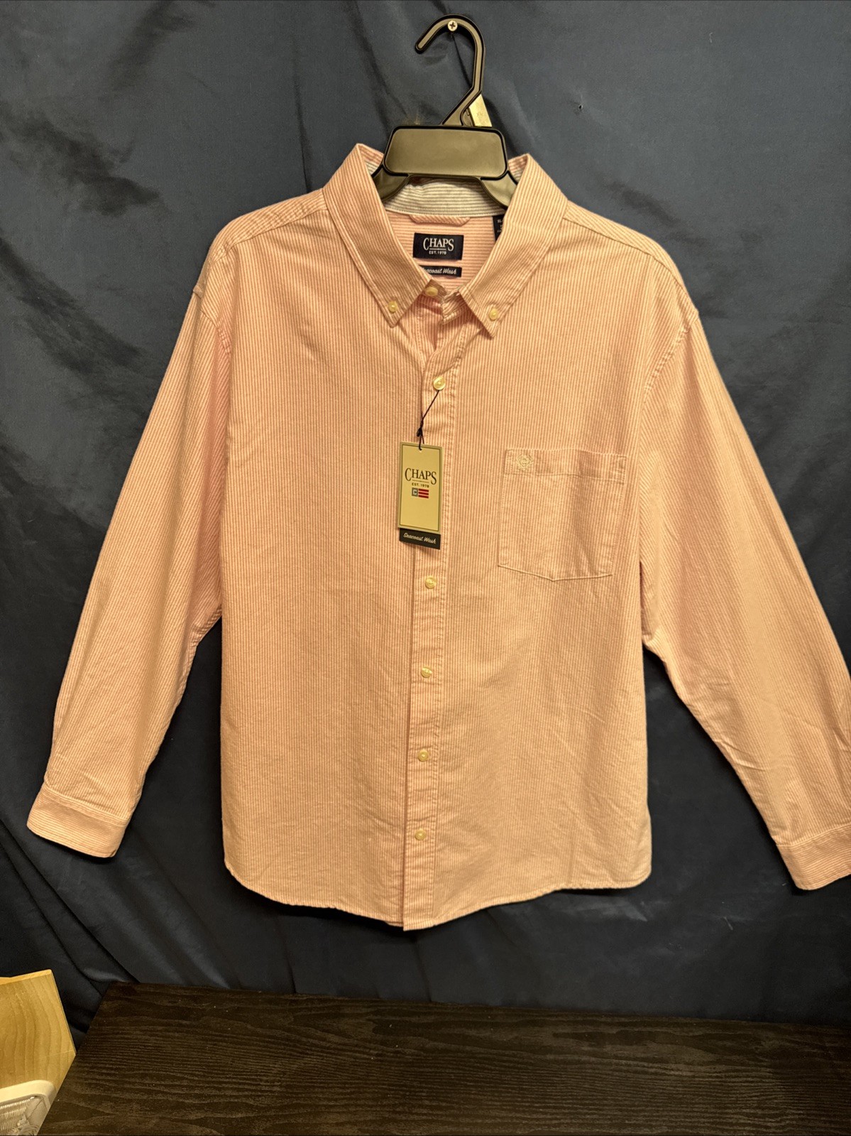 Chaps Seacoast Wash Men\'s Orange Striped Button Down Shirt Chaps Seacoast Wash Men\'s Orange Striped Button Down Shirt