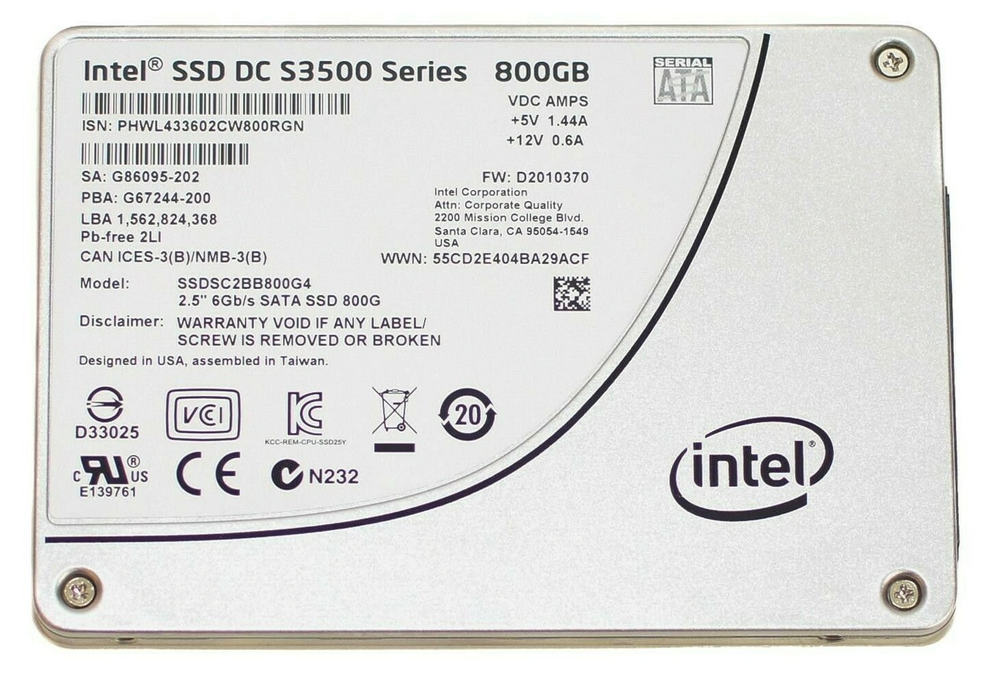 Intel 800GB SSD DC S3500 6Gb/s 2.5\ Intel 800GB SSD DC S3500 6Gb/s 2.5\