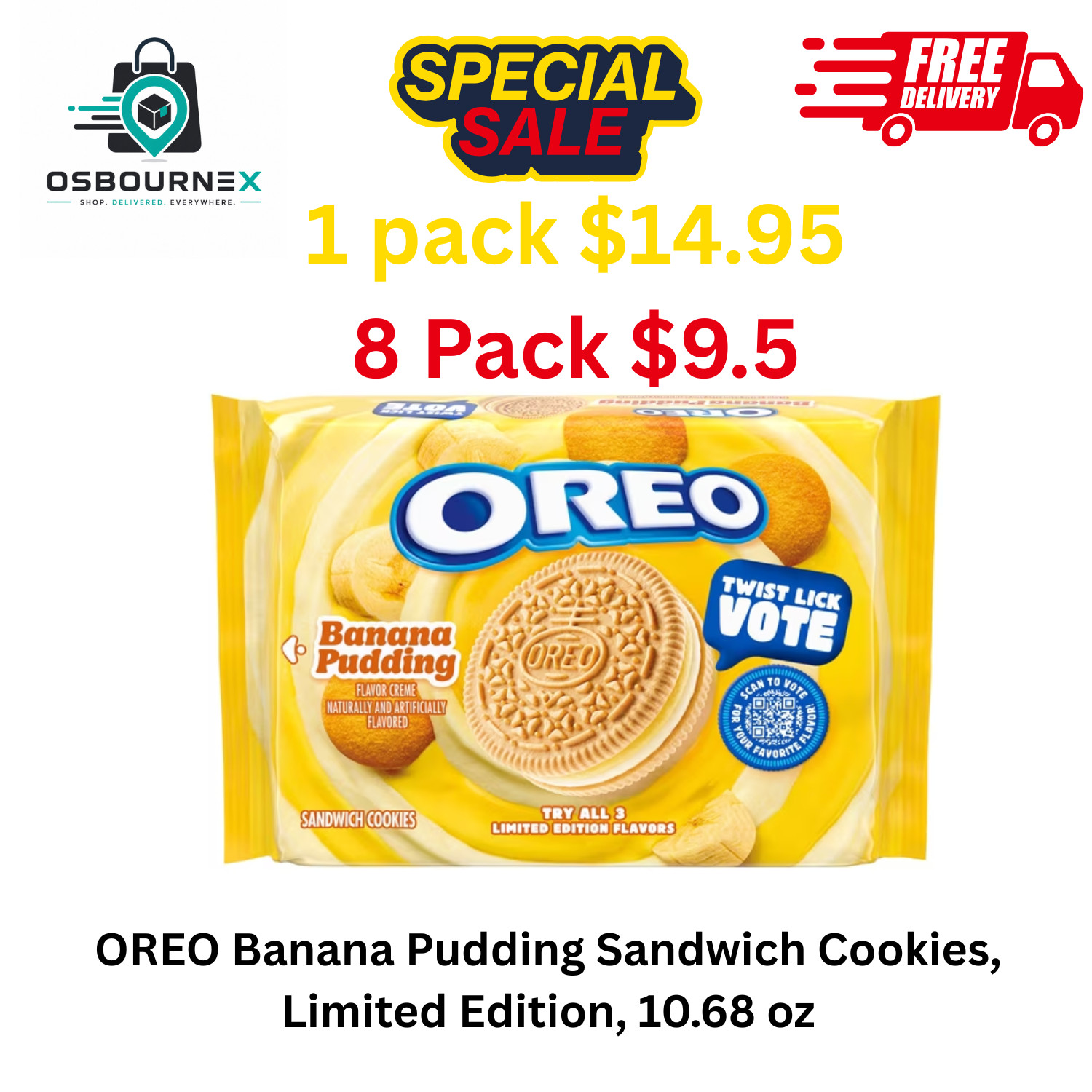 OREO Banana Pudding Sandwich Cookies, Limited Edition, 10.68 oz