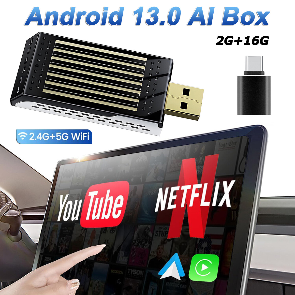 Wireless CarPlay AI box Android Auto Adapter For Netflix YouTube WIFI Converter