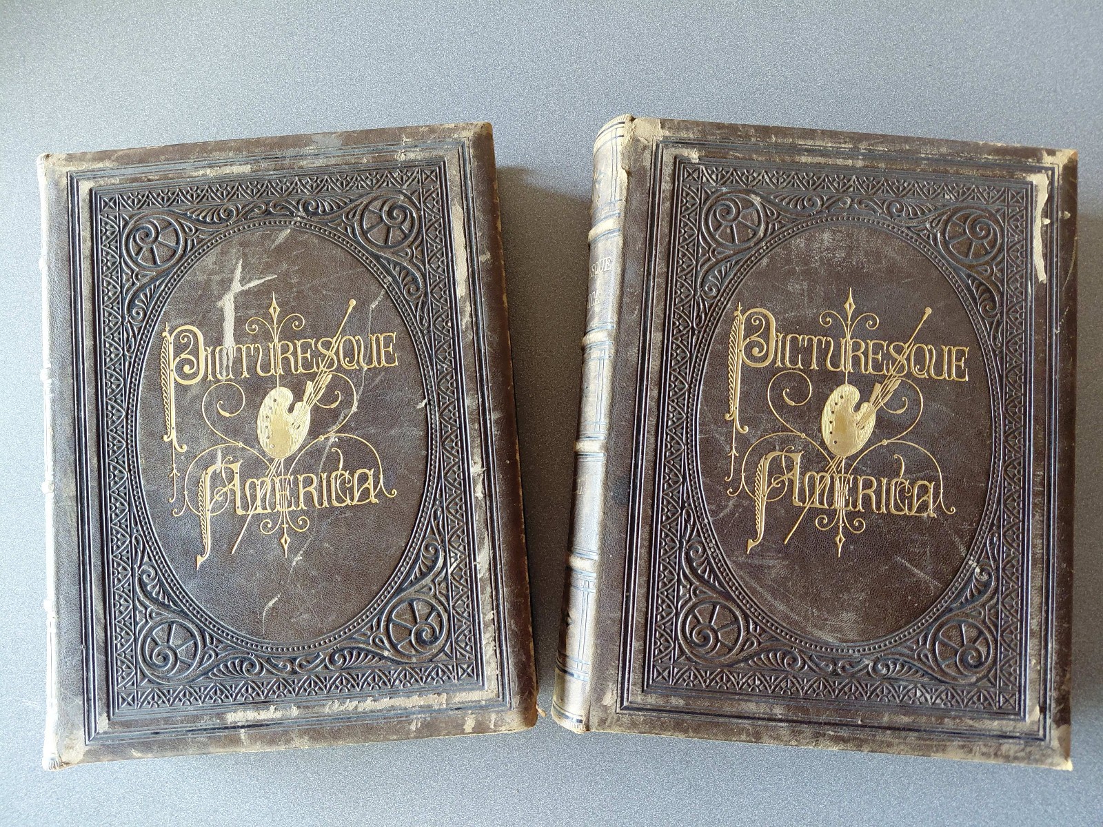 PICTURESQUE AMERICA The Land We Live Vol 1 & 2 Leather HC Book Set 1872/1874