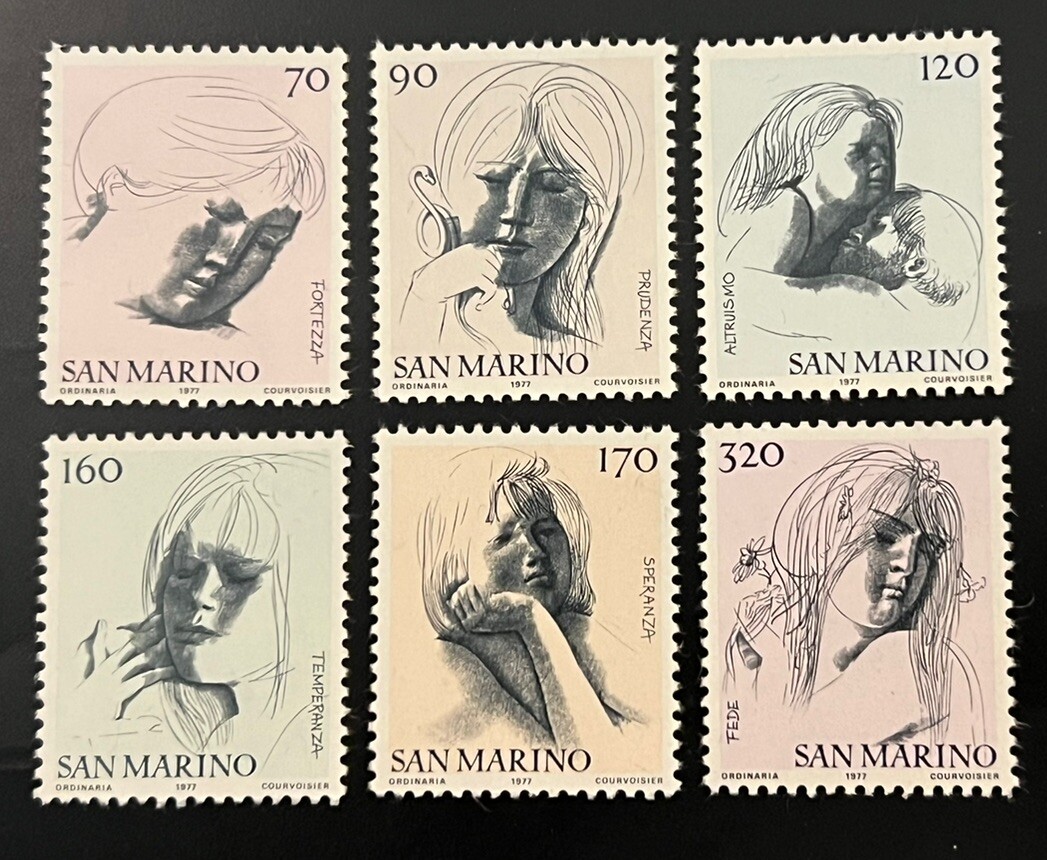 Travelstamps: 1977 San Marino Stamps Scott #900-905 Civic Virtues, Drawings MNH 