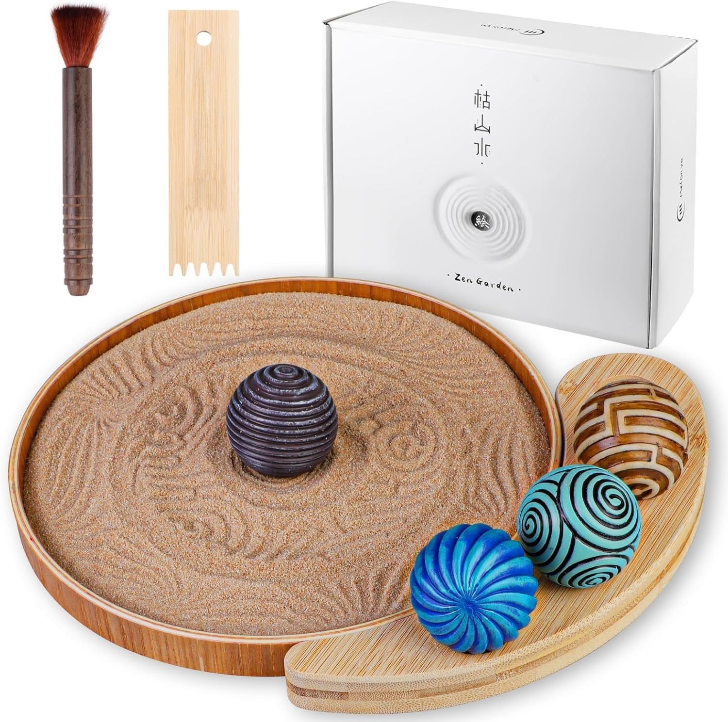 Melonva Mini Zen Garden for Desk - 9.5\'\'x9.5\'\' Automatic Desk Sand Tray Therapy