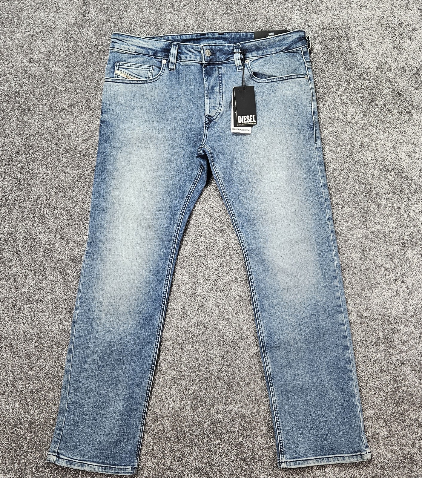 Diesel Safado-X Straight Jeans Mens 36x30 Blue Solid Stretch Denim Trousers NWT