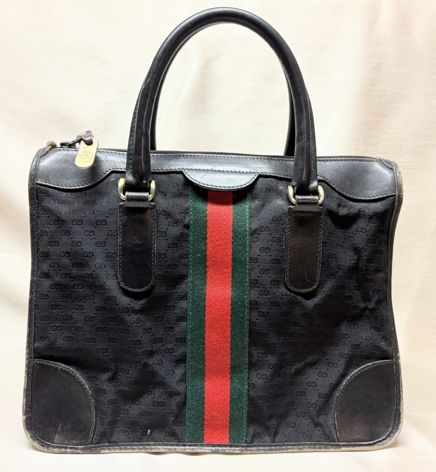 Gucci GG Black Canvas Web Sherry Line Boston Bag for Repair/Refurbishment