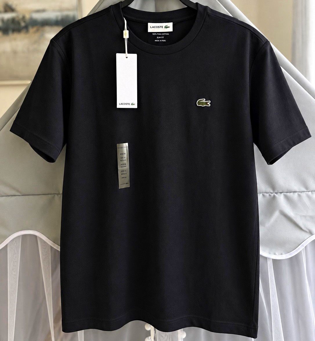 Lacoste Men\'s Black Slim Fit Cotton Jersey Crew Neck Short Sleeve Logo Tee XL