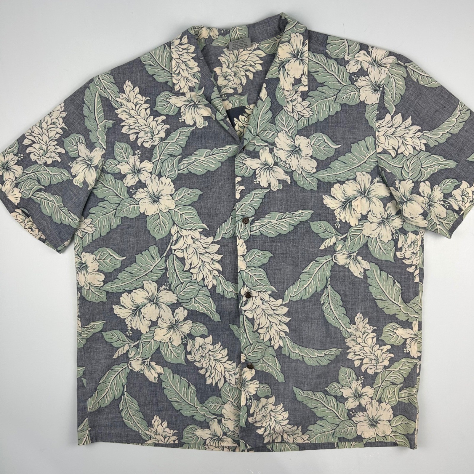 Royal Creations Hawaiian Shirt Mens XL Blue Green Hibiscus Floral Made in Hawaii