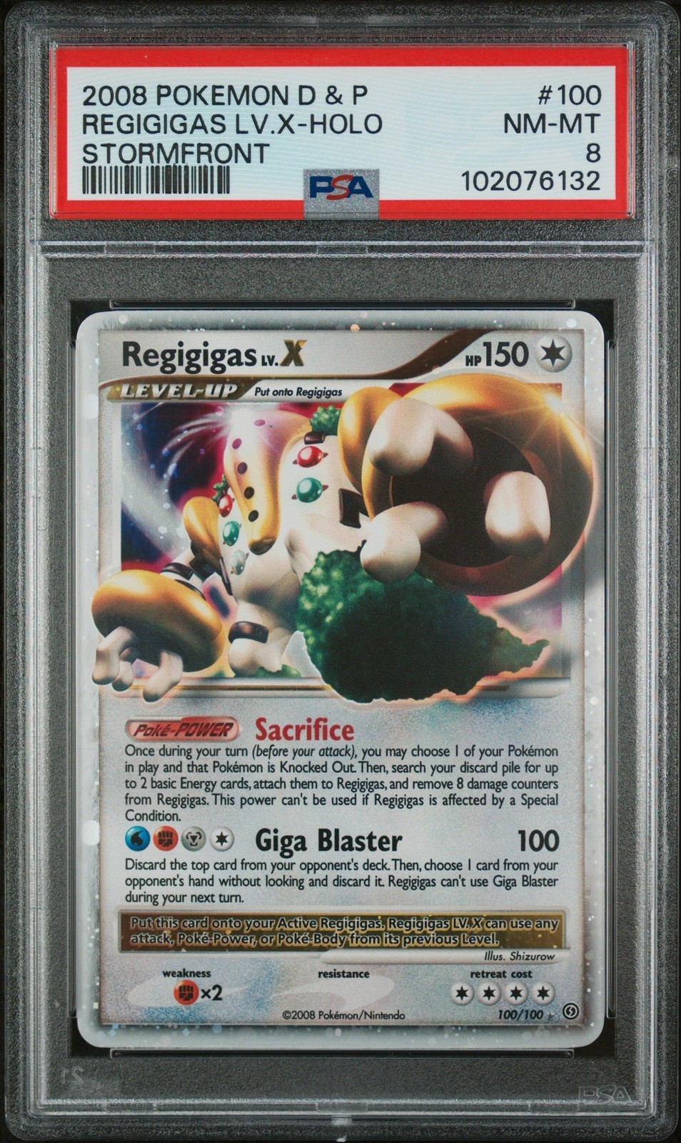 2008 POKEMON DIAMOND & PEARL STORMFRONT 100/100 REGIGIGAS LV X HOLO PSA 8