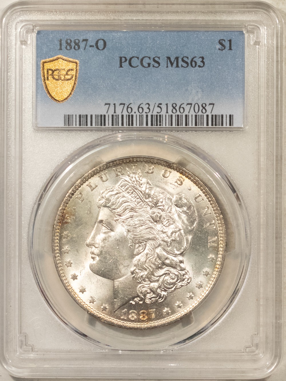 1887-O $1 MORGAN DOLLAR - PCGS MS-63, LUSTROUS 1887-O $1 MORGAN DOLLAR - PCGS MS-63, LUSTROUS