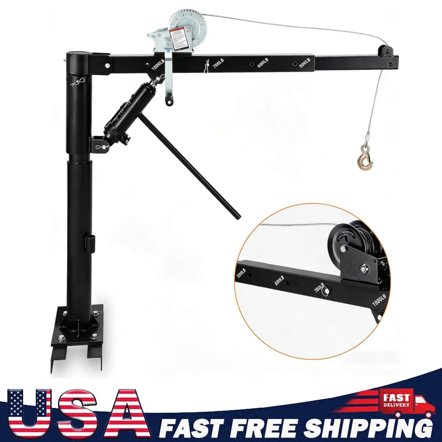 Pickup Truck Bed Jib Crane Hoist Truck-Mounted Lifting Crane 360° Swivel 1000 Lb