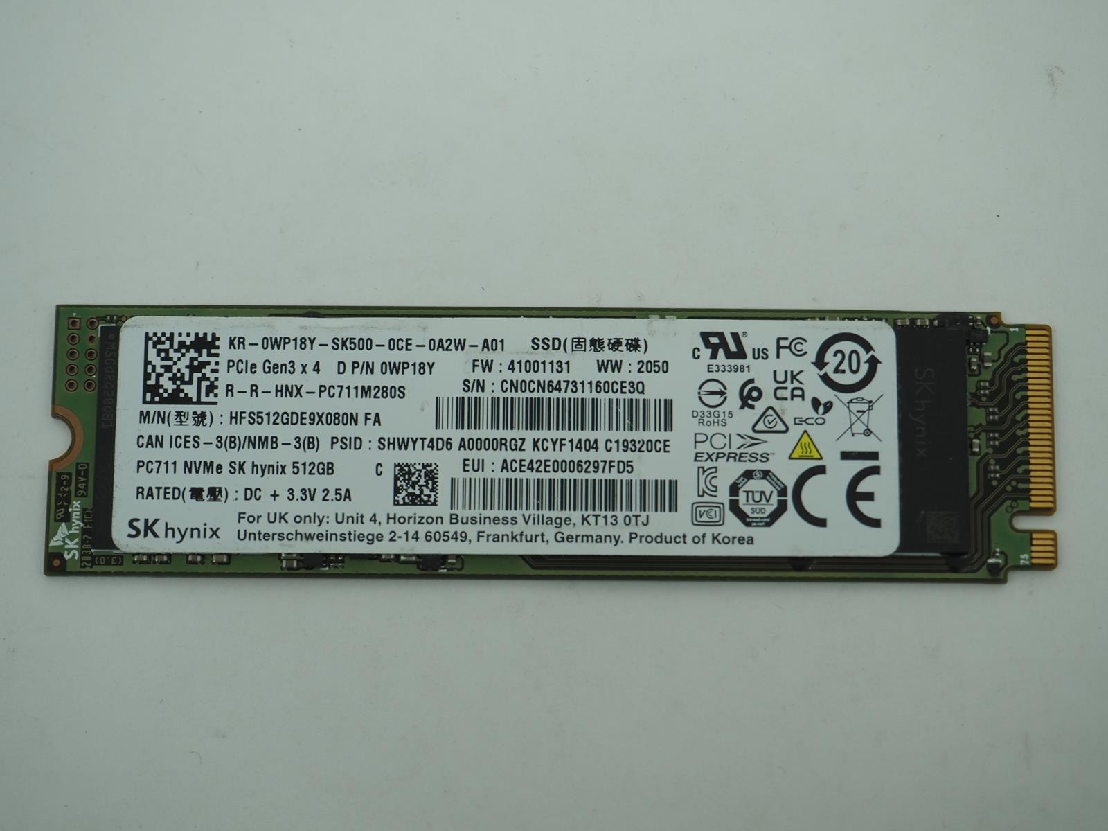 SK HYNIX PC711 512GB M.2 NVMe SSD Tested, Wiped - HFS512GDE9X080N FA