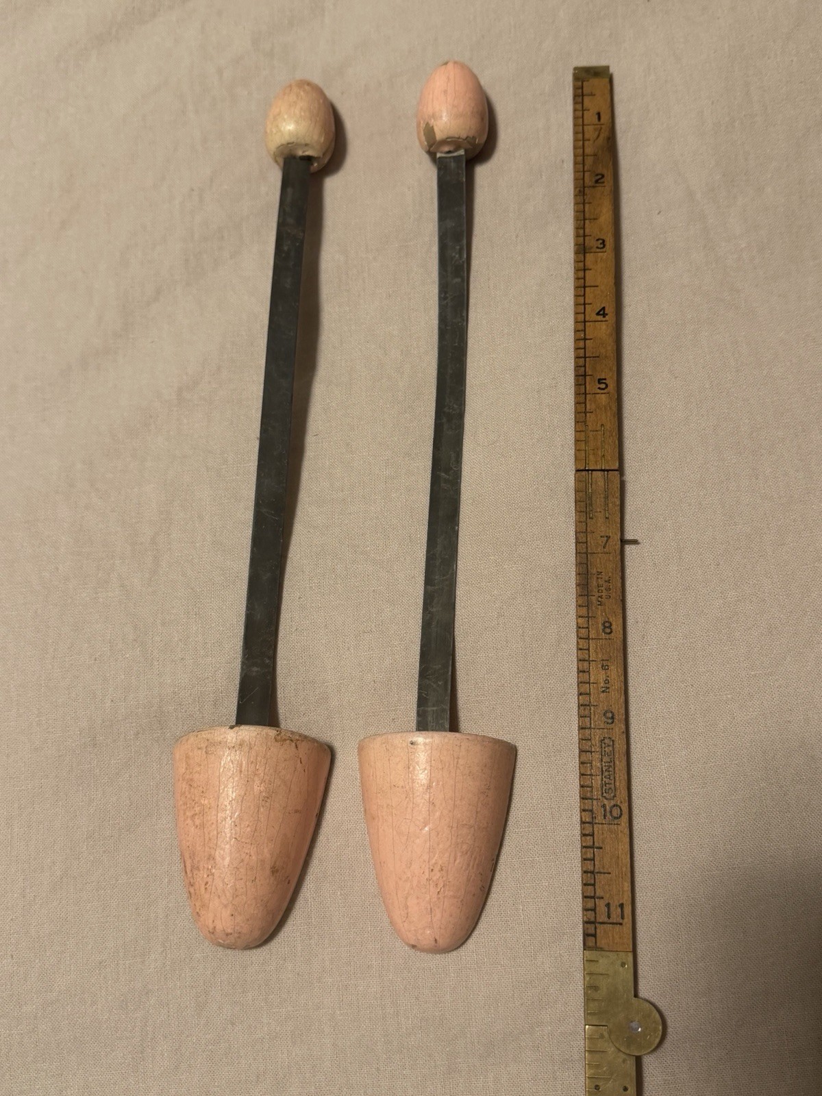 Antique Pair 1920\'s Ladies Pink Wood & Metal Shoe Stretchers