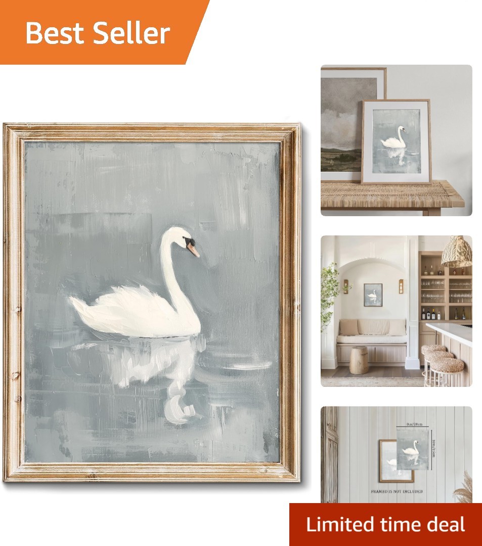 Timeless 8x10 Vintage Swan Oil Painting - Ideal for Bedroom & Living Room