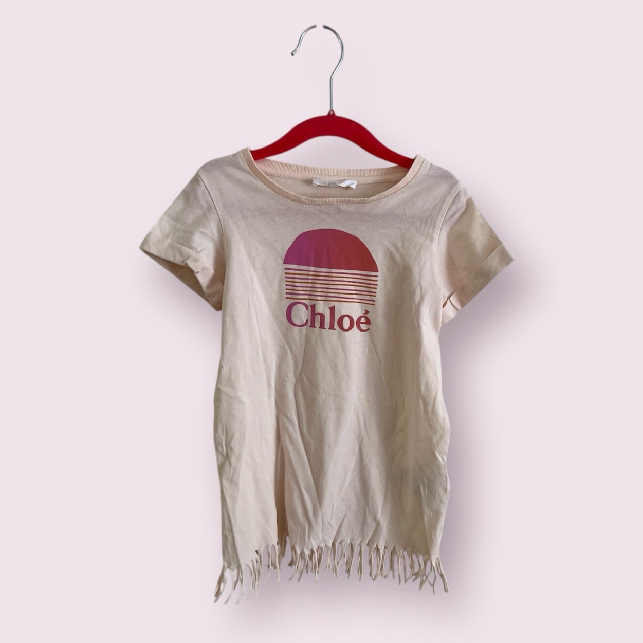 CHLOE GIRL\'S 4 T-SHIRT DRESS FRINGED HEM SHORT SLEEVE GRAPHIC LOGO COTTON