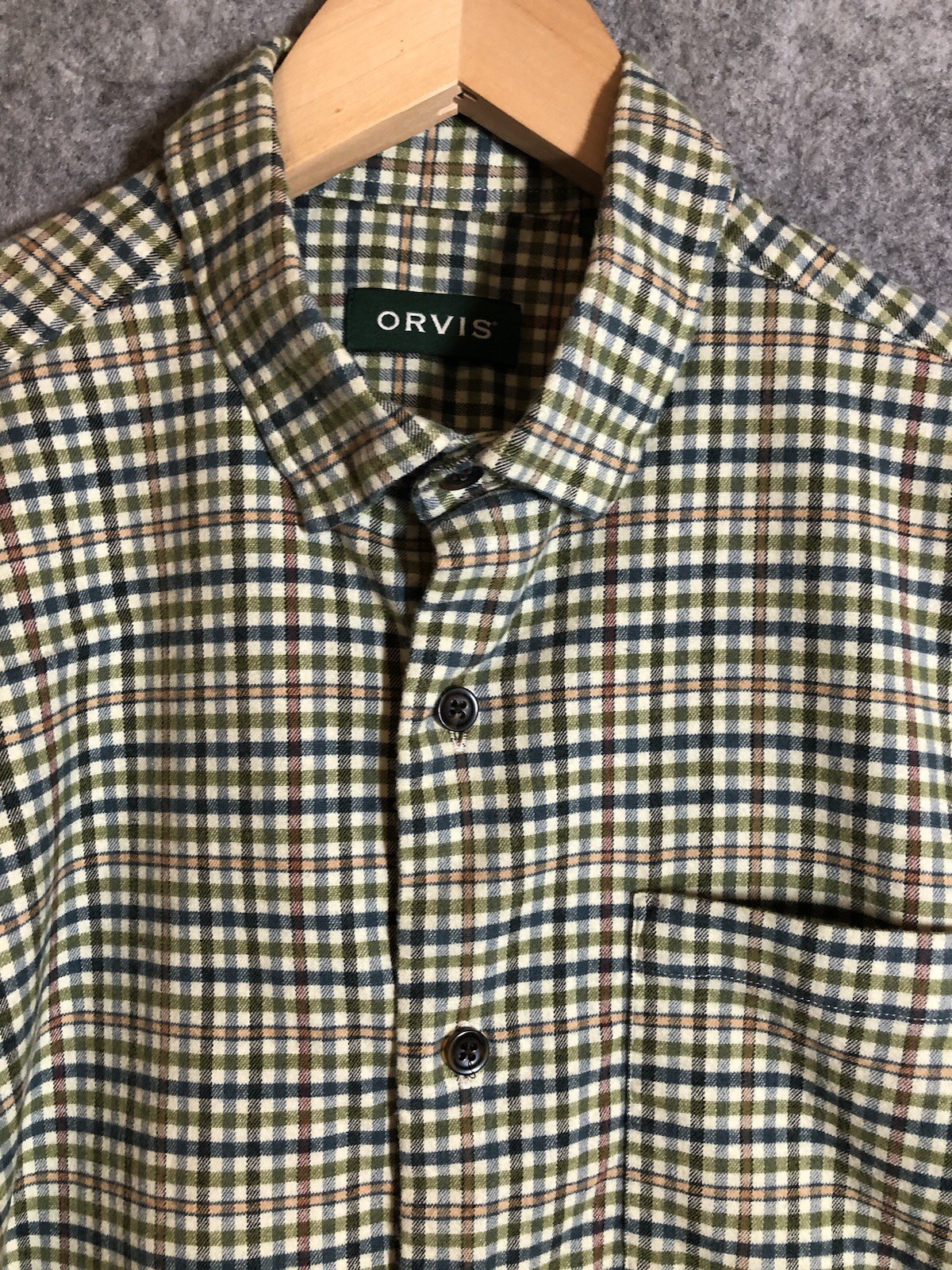 Orvis Shirt Mens Medium Green Check Cotton Merino Battenkill Classic Flannel