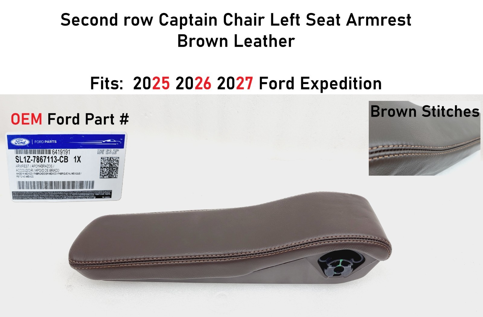 OEM 2025-2027 Ford Expedition Second row Left Seat Armrest Leather SL1Z7867113CB