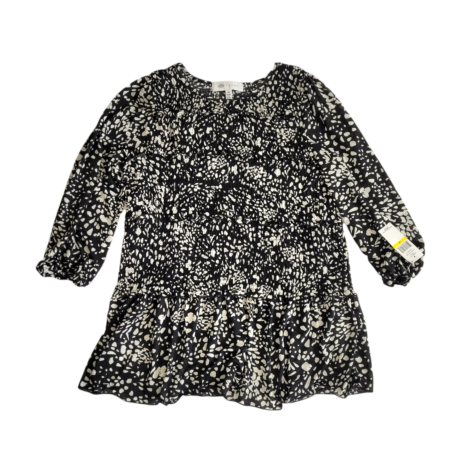 Fever Women\'s Printed Ruffled Ruched Top Black Medium