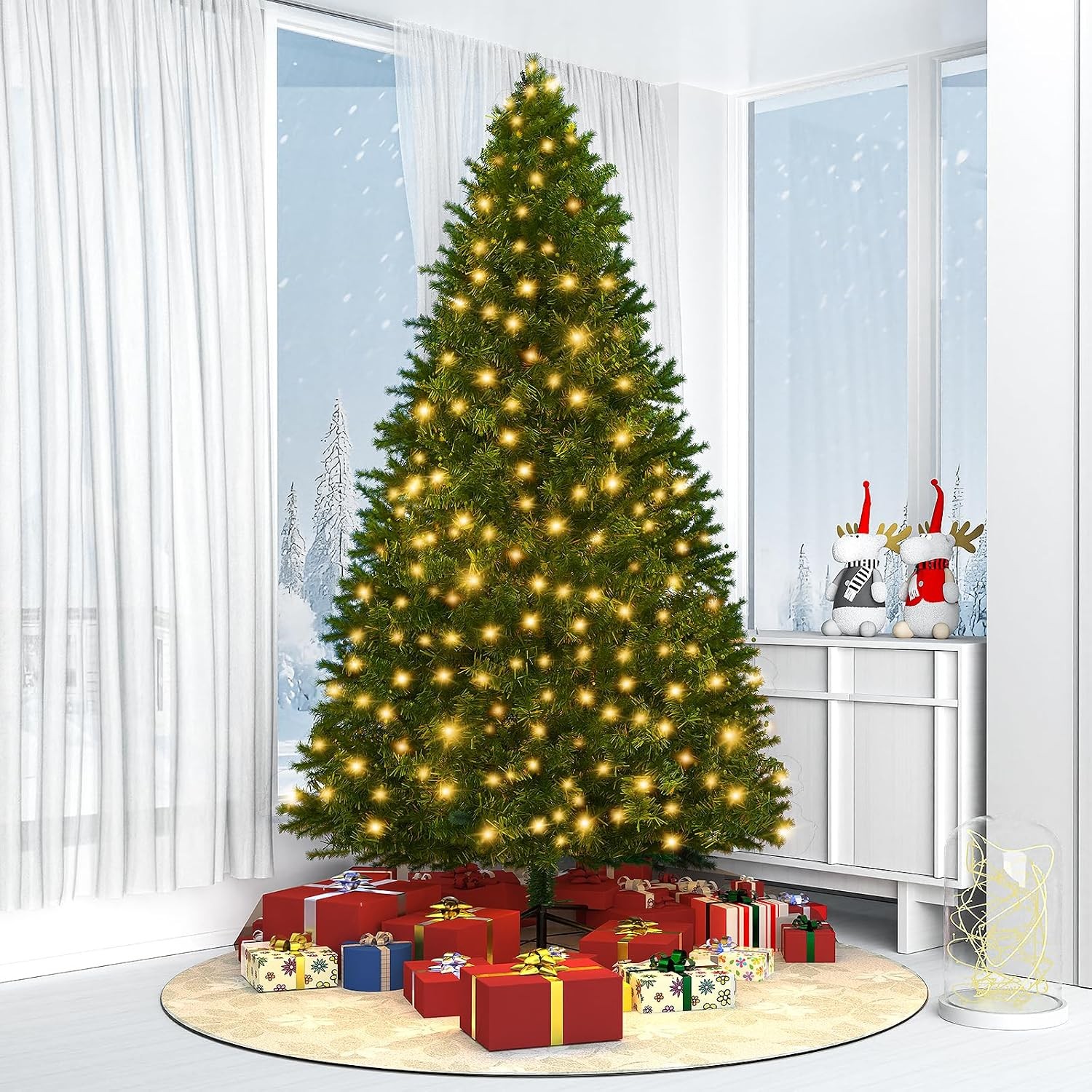 LEVELEVE Premium 6FT Pre-Lit Classic Artificial Holiday Christmas Tree w/1,000 B