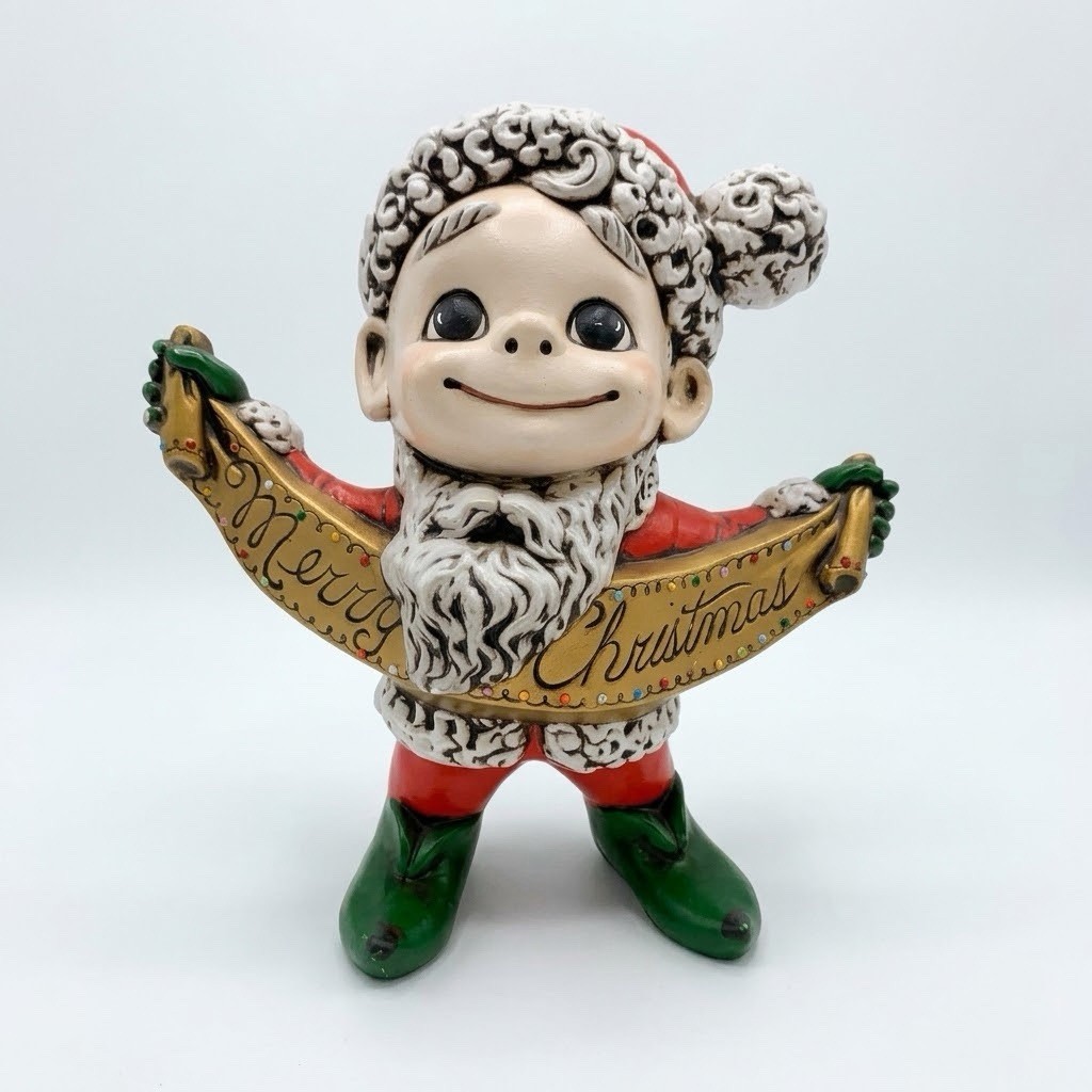 VTG 1970s Atlantic Mold Ceramic Christmas Elf Santa Figurine Merry Christmas 10\
