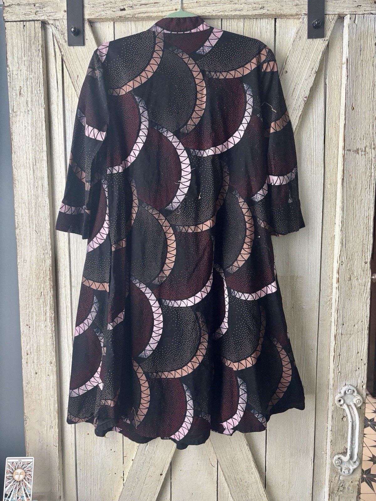 ZURI Kenya Sz S Small Long Pink Maroon Black Tan Shirt Dress Cotton ZURI Kenya Sz S Small Long Pink Maroon Black Tan Shirt Dress Cotton