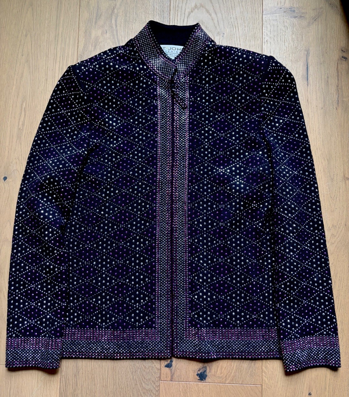 St John Evening Marie Gray Vintage Black Embellished Rhinestone Size 6 Zip Up St John Evening Marie Gray Vintage Black Embellished Rhinestone Size 6 Zip Up