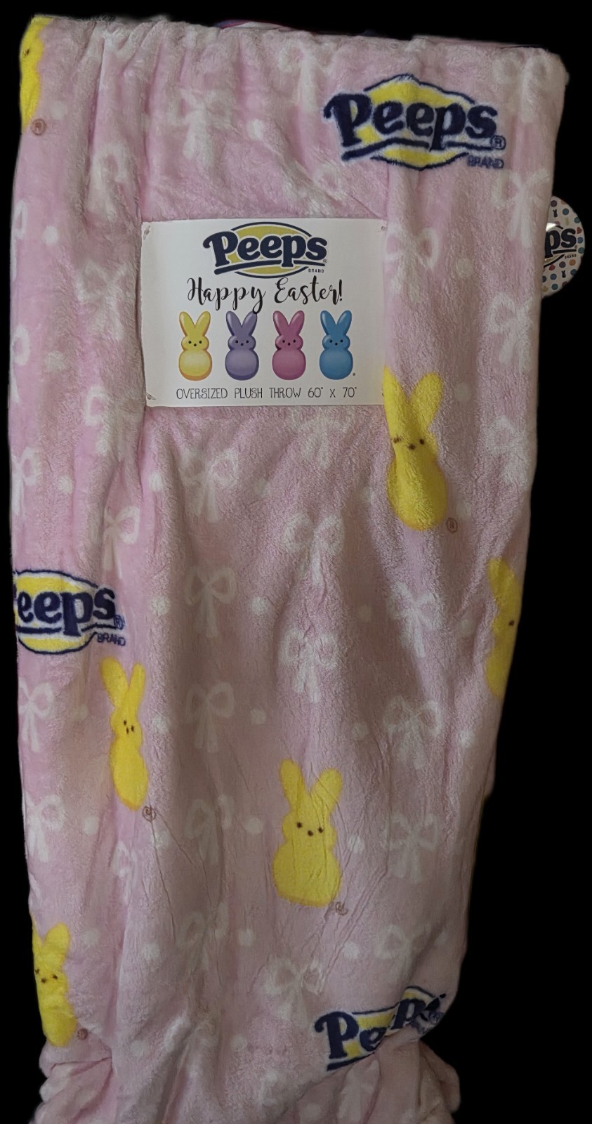 Peeps Oversized Plush Throw Blanket 60 x 70 in Pink Yellow Bunny Easter