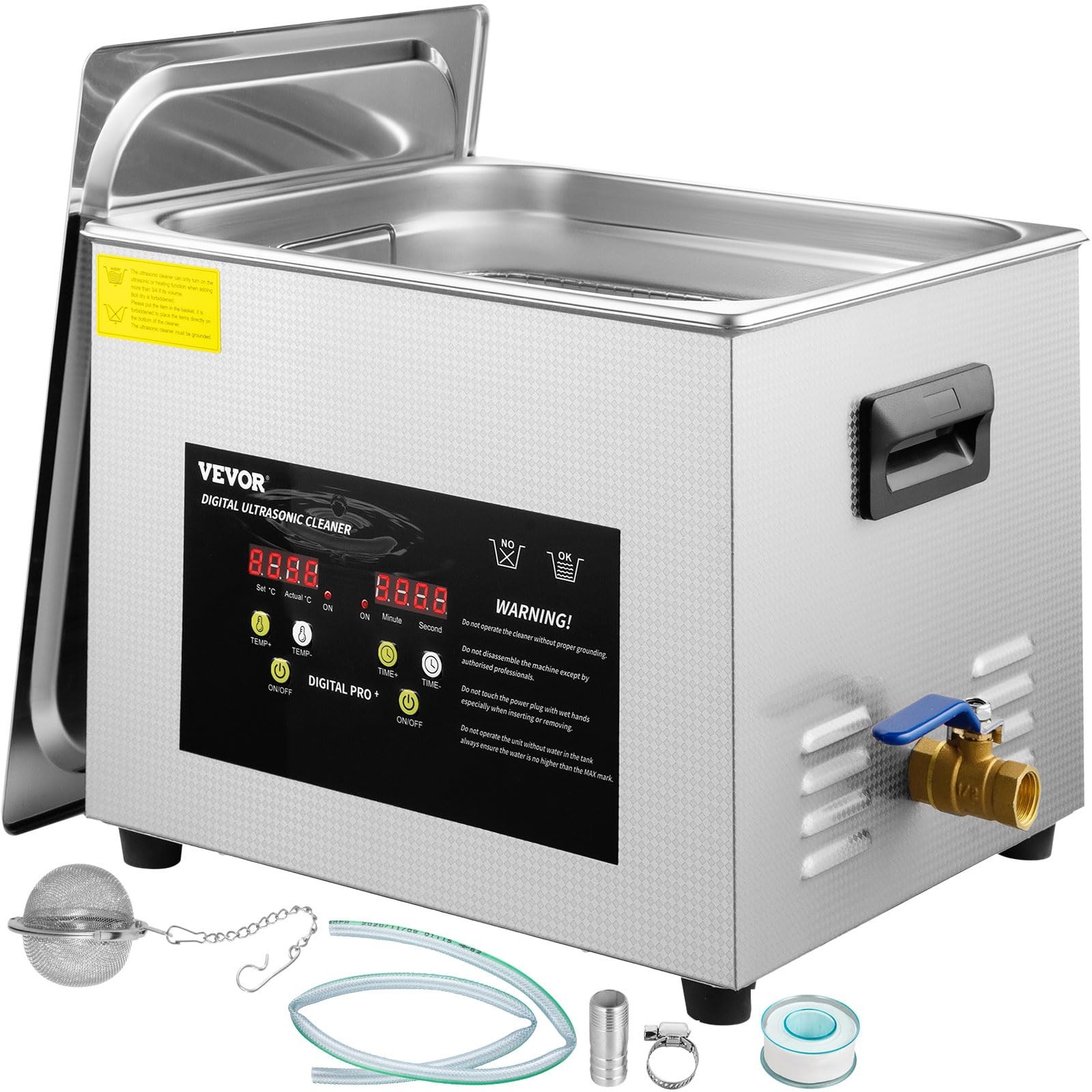 VEVOR 15L Upgraded Ultrasonic Cleaner (600W Heater,360W 15L, Silver & Black