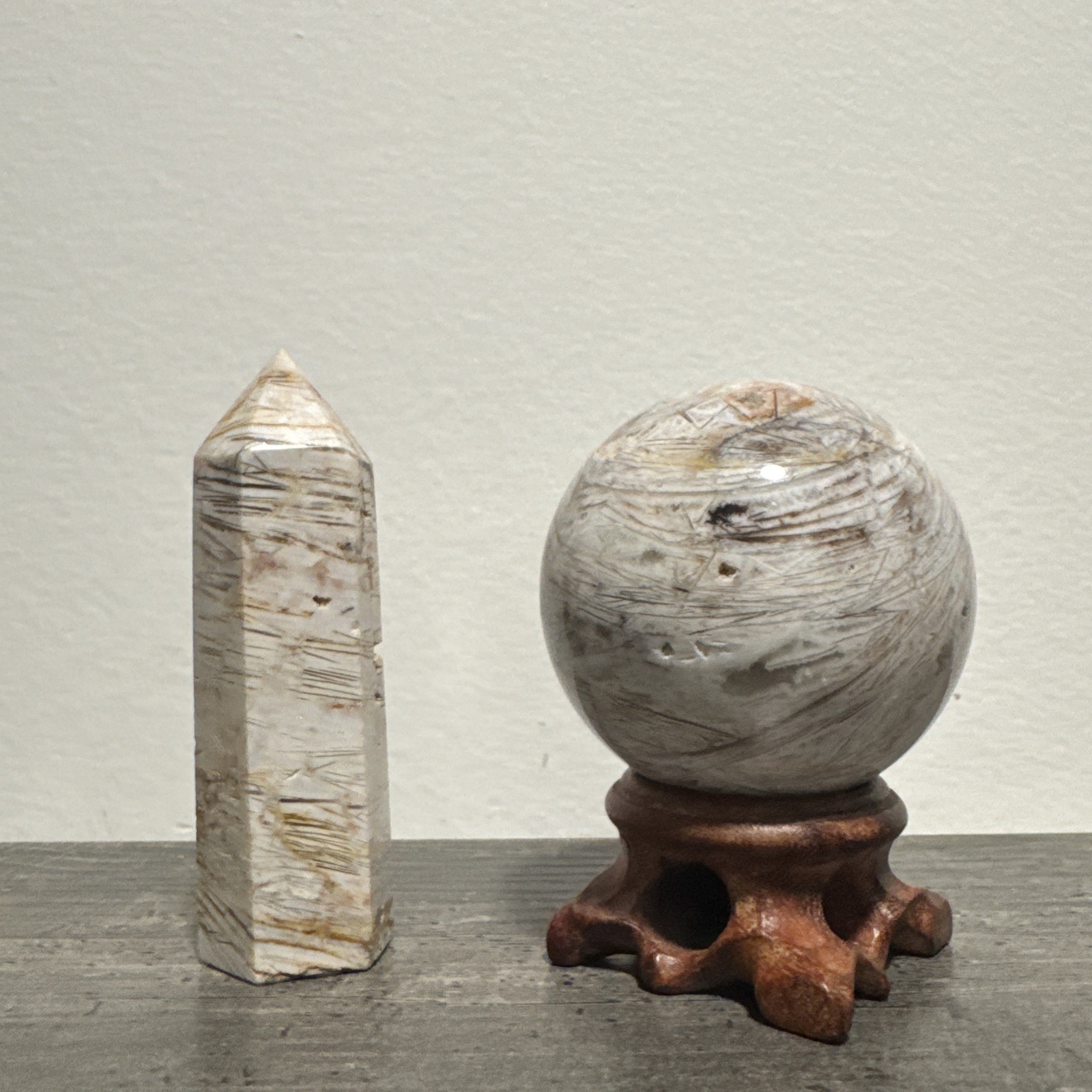 Thousand Layer Crystal Sphere And Tower Set 318 Grams Total