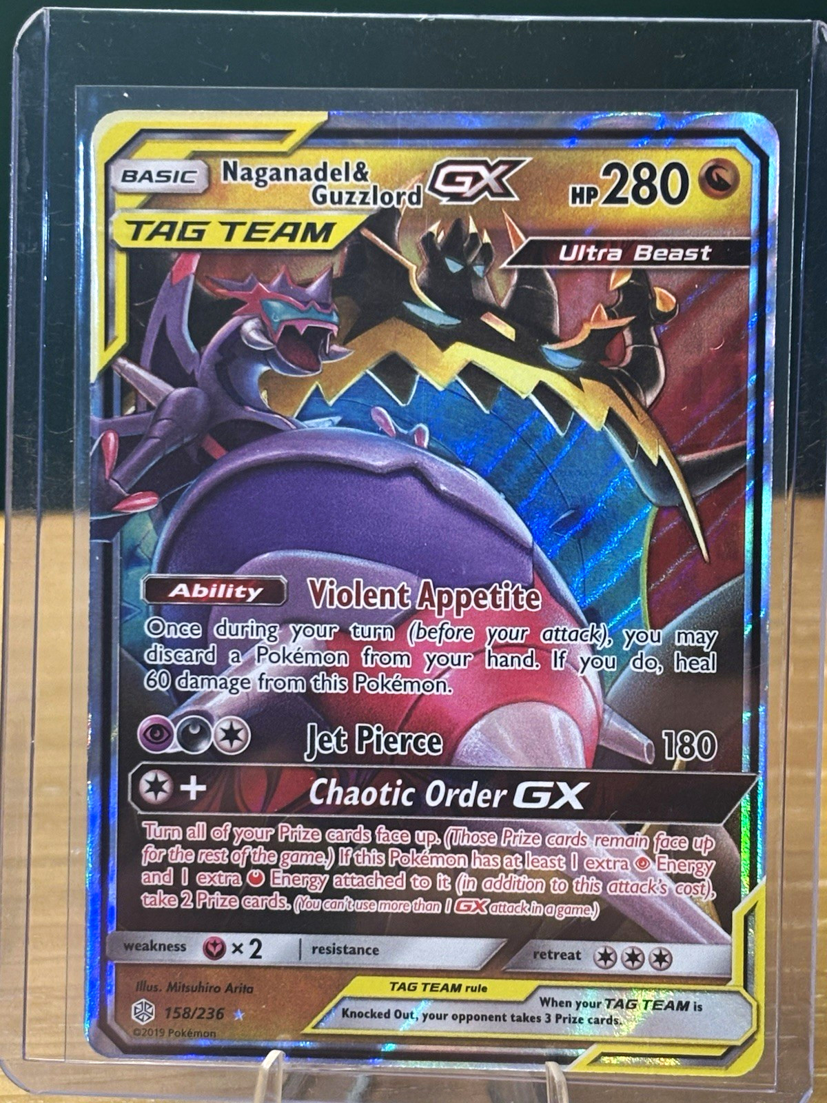 Naganadel & Guzzlord GX 158/236 Cosmic Eclipse TAG TEAM Holo; Great condition Naganadel & Guzzlord GX 158/236 Cosmic Eclipse TAG TEAM Holo; Great condition