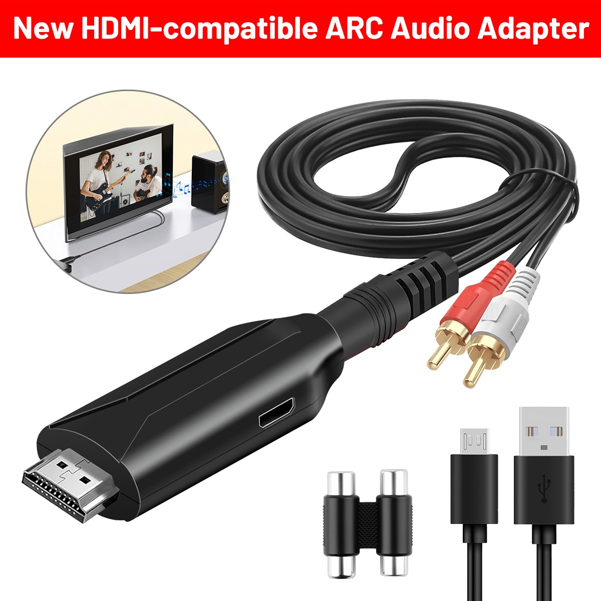 For TV Soundbar Speaker 192KHz HDMI-compatible ARC to 3.5mm RCA Audio Converter