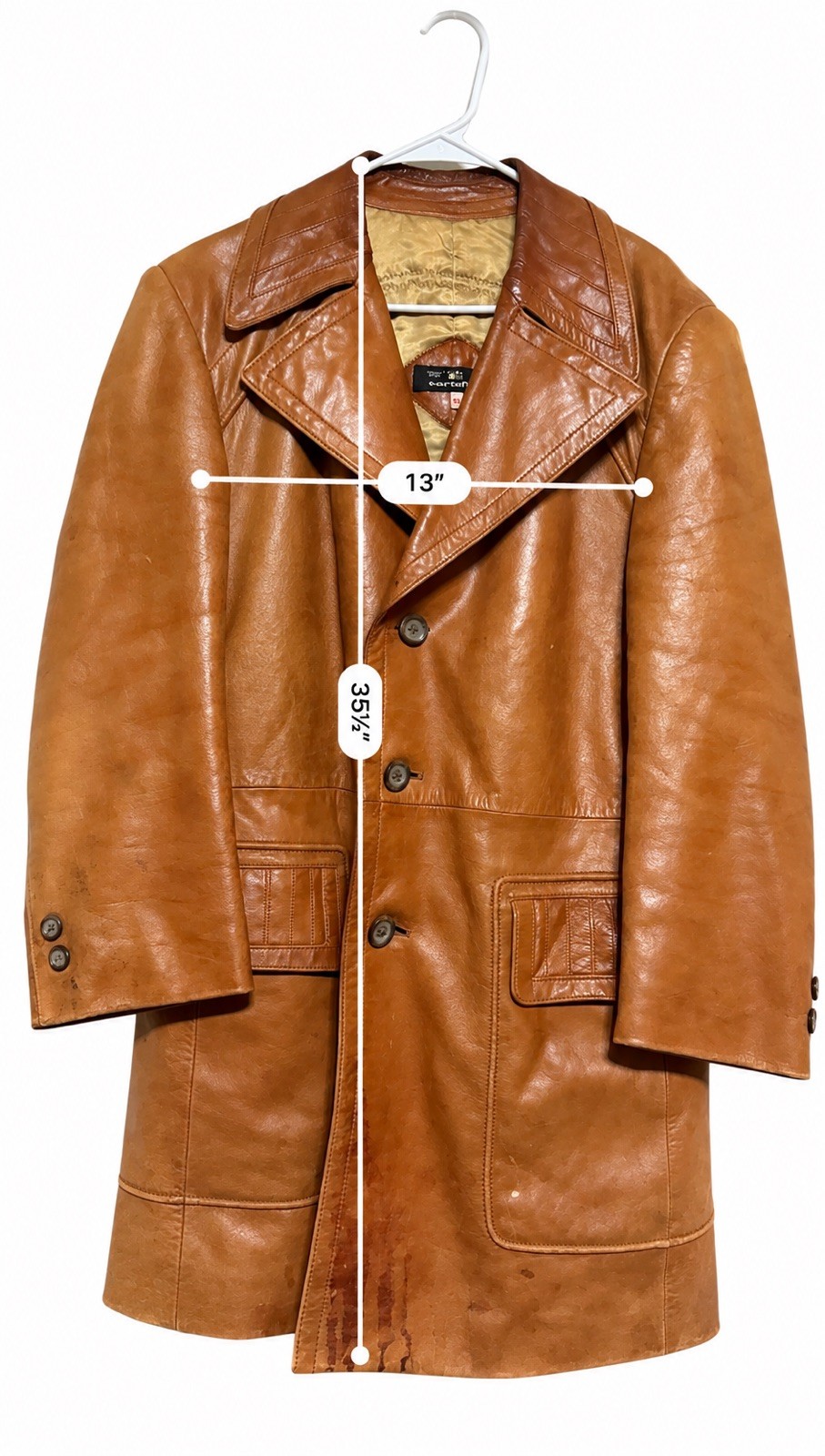 Vintage Cortefiel Leather Car Coat Mens 40 Brown Made in Spain 70s Vintage Cortefiel Leather Car Coat Mens 40 Brown Made in Spain 70s