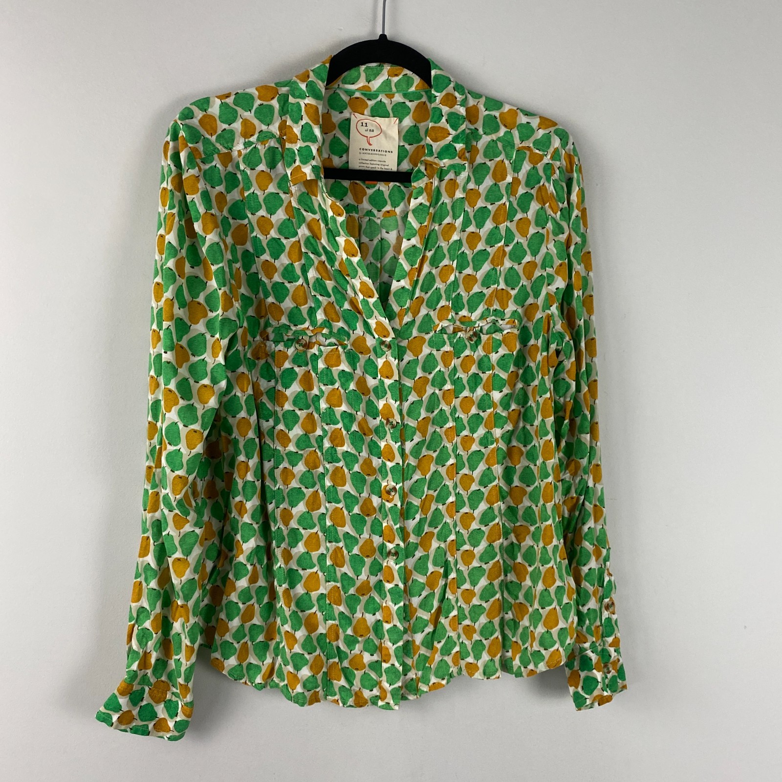 Anthropologie 11 of 52 Conversations Pear Colloquial Button-Down Shirt Size 10