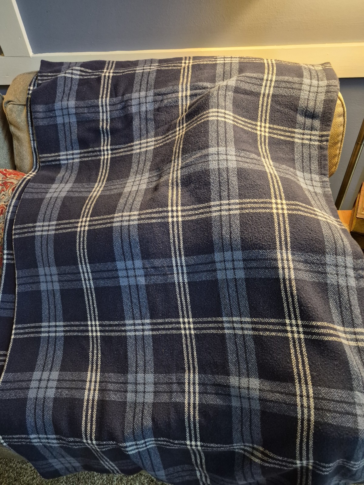 Vtg Ralph Lauren Woven 100% Cotton Navy Plaid Blanket Twin 66x90 Made In USA Vtg Ralph Lauren Woven 100% Cotton Navy Plaid Blanket Twin 66x90 Made In USA