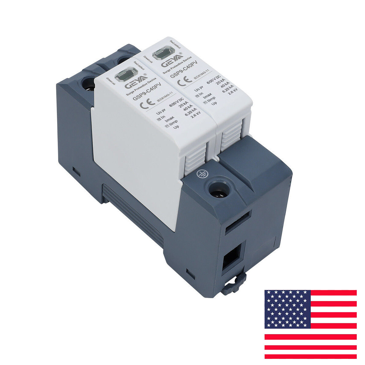 GEYA Solar PV DC SPD 2Pole 600V Surge Protector Lighting Arrester Device 40kA