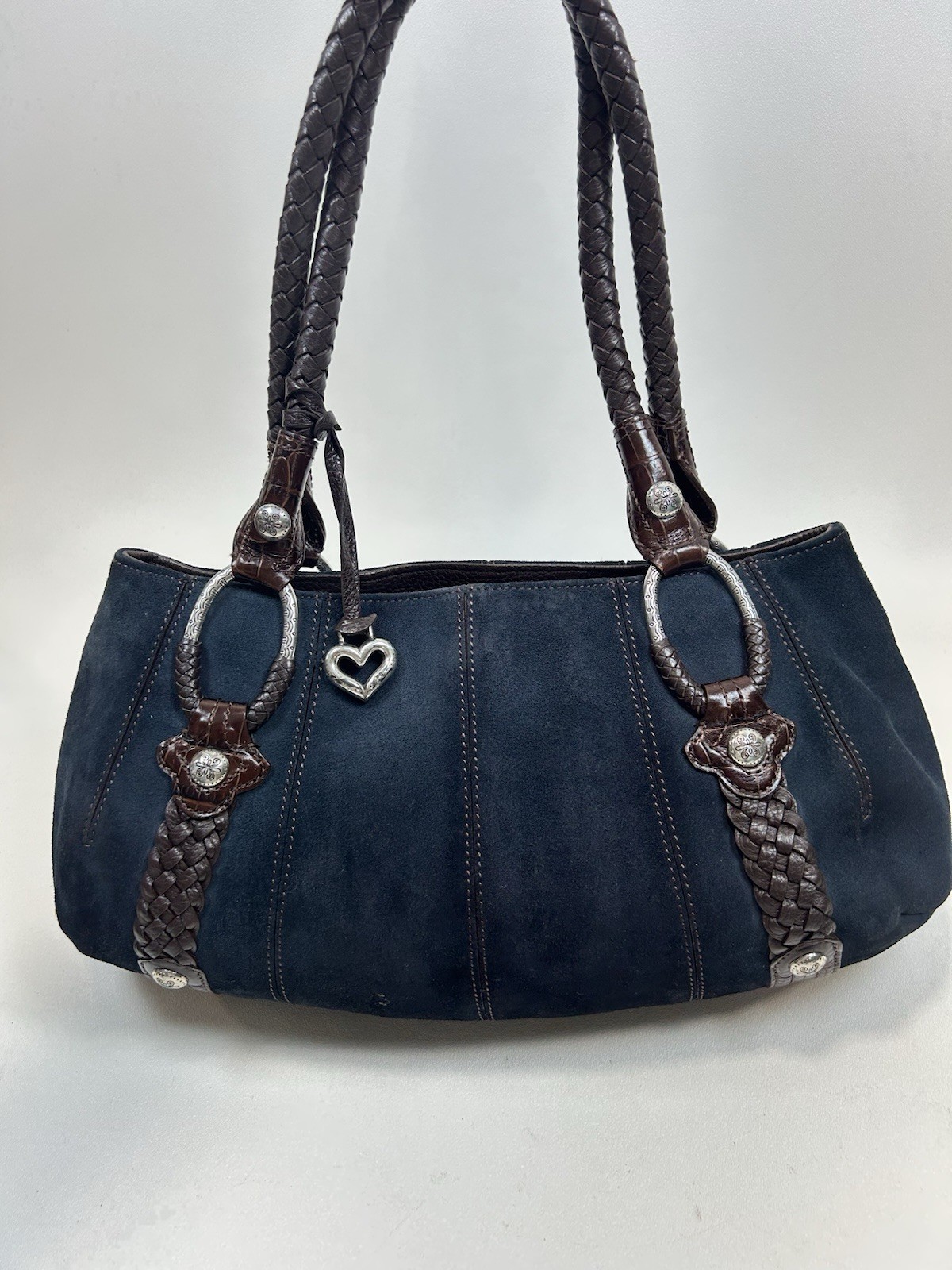 Beautifully Detailed BRIGHTON Serene Hobo navy Suede/Brown Leather bag Med Size Beautifully Detailed BRIGHTON Serene Hobo navy Suede/Brown Leather bag Med Size
