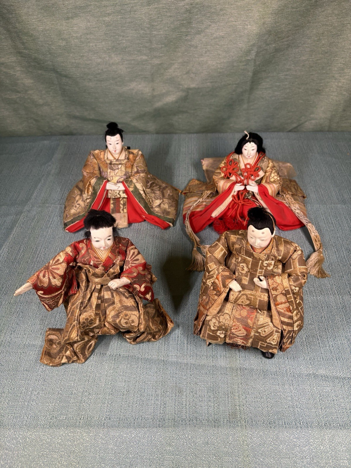 Antique Japan Hina Dolls Set of 4 Meiji Taisho Era Imperial Court Ningyo Gofun
