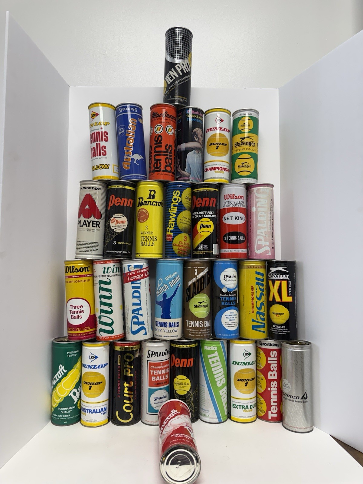 Vintage Tennis Ball Can Lot 32 Metal Tins Wilson Penn Dunlop Slazenger