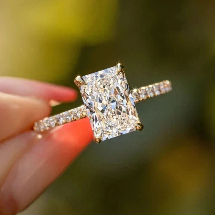 2.50Ct Radiant Cut Lab Created Solitaire Engagement Ring 14K Yellow Gold Plated