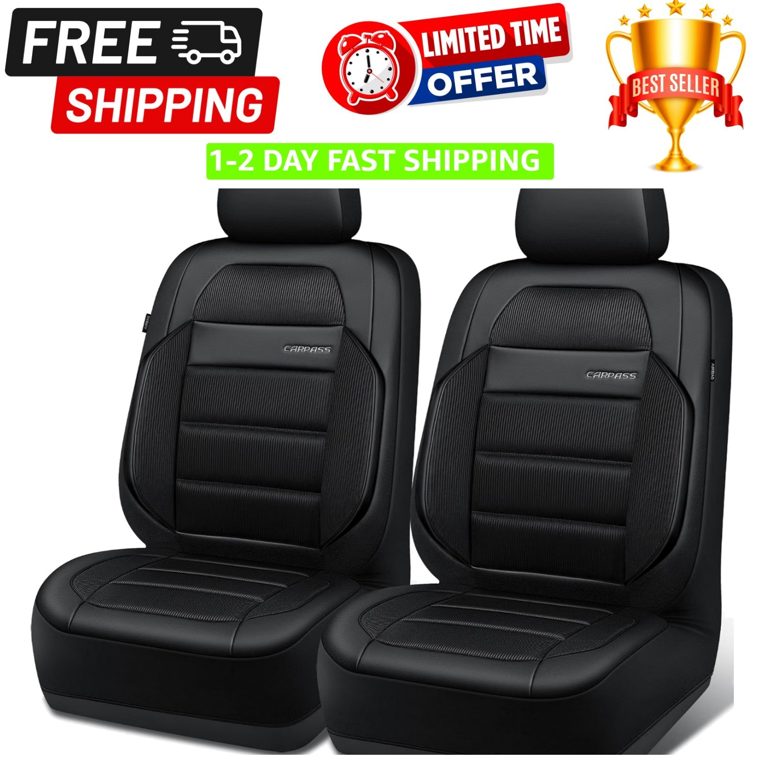 Universal Fit Airy Mesh Leather Seat Covers for Cars, SUVs, & Trucks - Black
