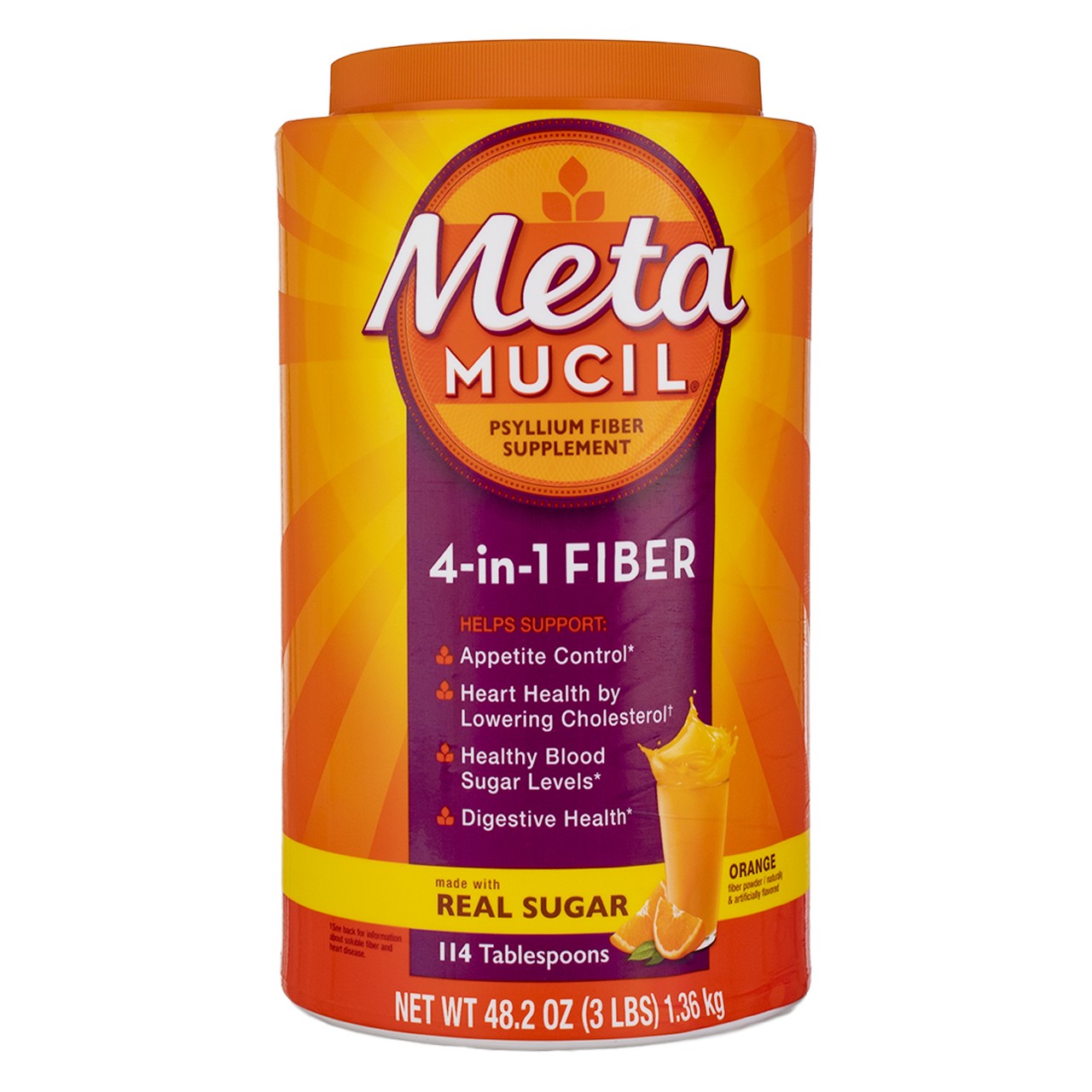 2 Pack Metamucil 4-in-1 MultiHealth Real Sugar Fiber Supplement Powder, Orang...