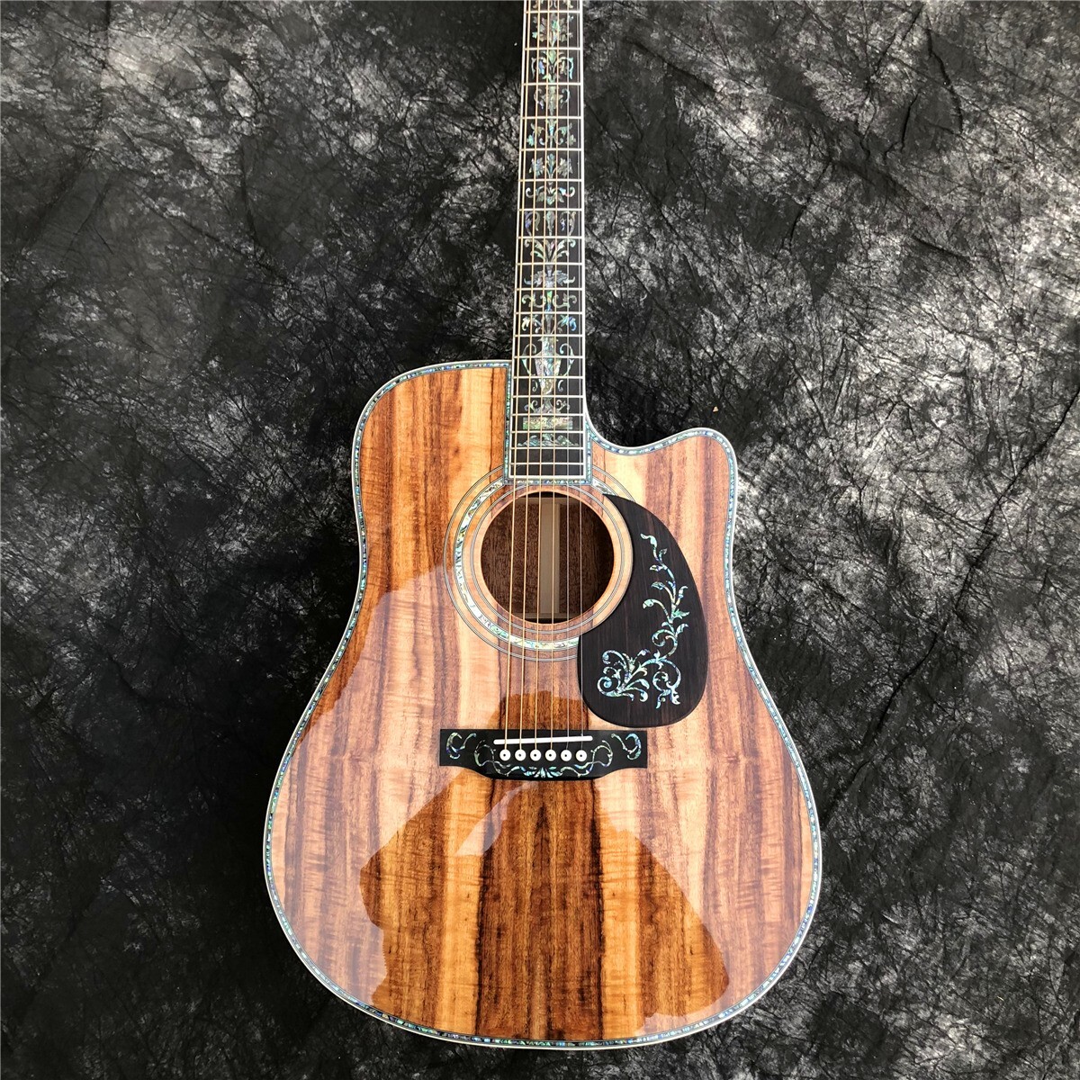 All Koa Wood Acoustic Guitar 41 Inch Cutaway D Type Abalone Ebony Fingerboard All Koa Wood Acoustic Guitar 41 Inch Cutaway D Type Abalone Ebony Fingerboard