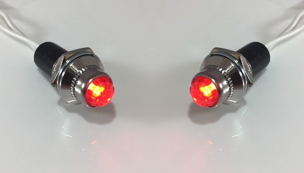 Pair Red Pilot Dash Indicator Warning Lights 12V - Vintage Classic Hot Rod