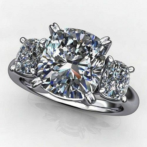 14K White Gold 3.00CT Cushion Cut Lab-Created Diamond Women's Fancy Classic Ring