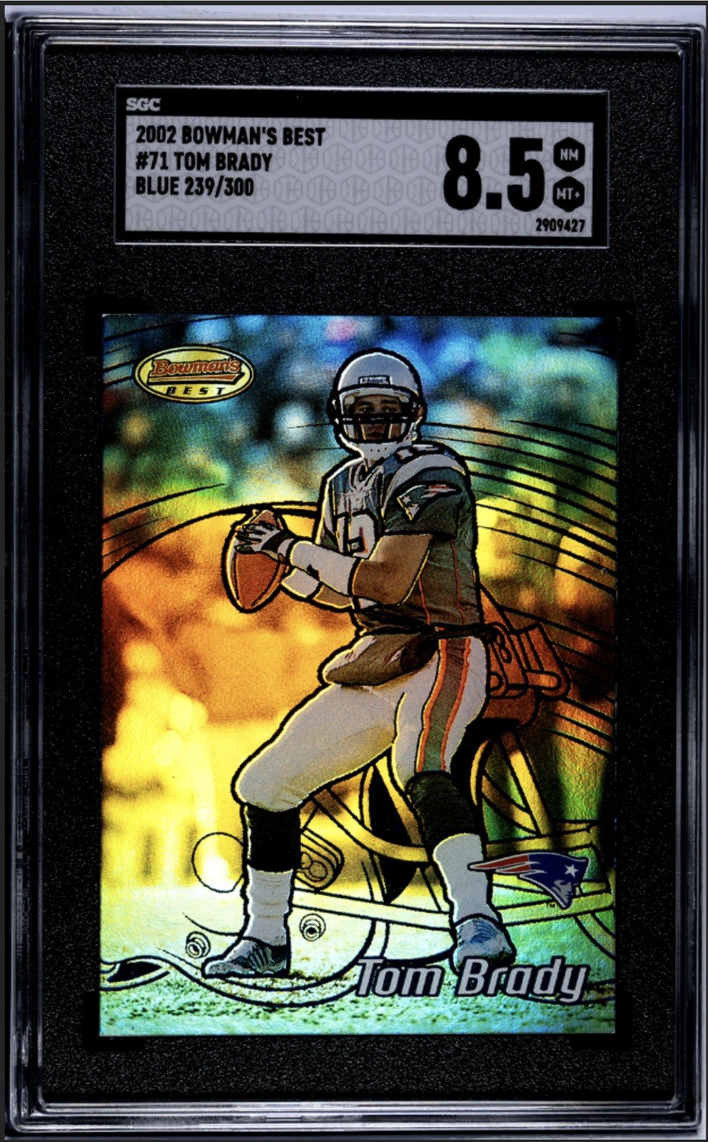 2002 Bowman's Best Tom Brady #71 Blue Foil #'d /300 Graded SGC 8.5 NM-MT+ 2002 Bowman's Best Tom Brady #71 Blue Foil #'d /300 Graded SGC 8.5 NM-MT+