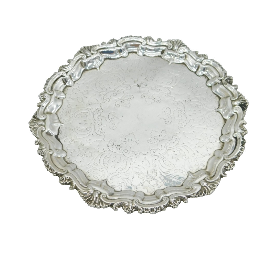 Edwardian Sterling Silver Floral Pattern Salver Dish Antique 1906 London