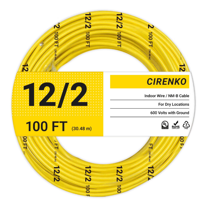 12/2 NM-B Cable 100 FT – UL Listed Residential Indoor Electrical Wire with Groun