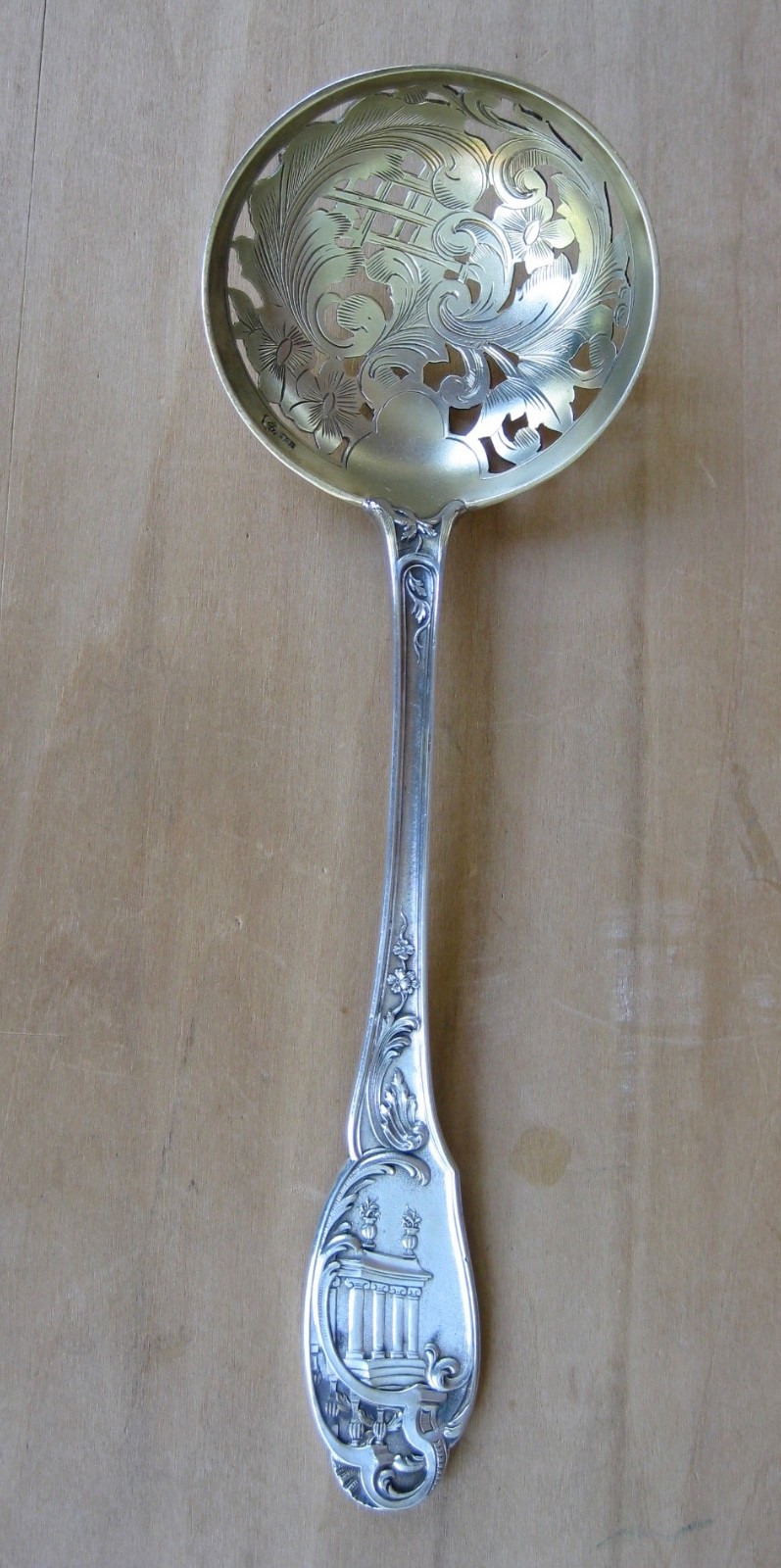 RARE Antique German 800 Silver Powdered Sugar Sifter Spoon Gilt Bowl 7 7/8\ RARE Antique German 800 Silver Powdered Sugar Sifter Spoon Gilt Bowl 7 7/8\