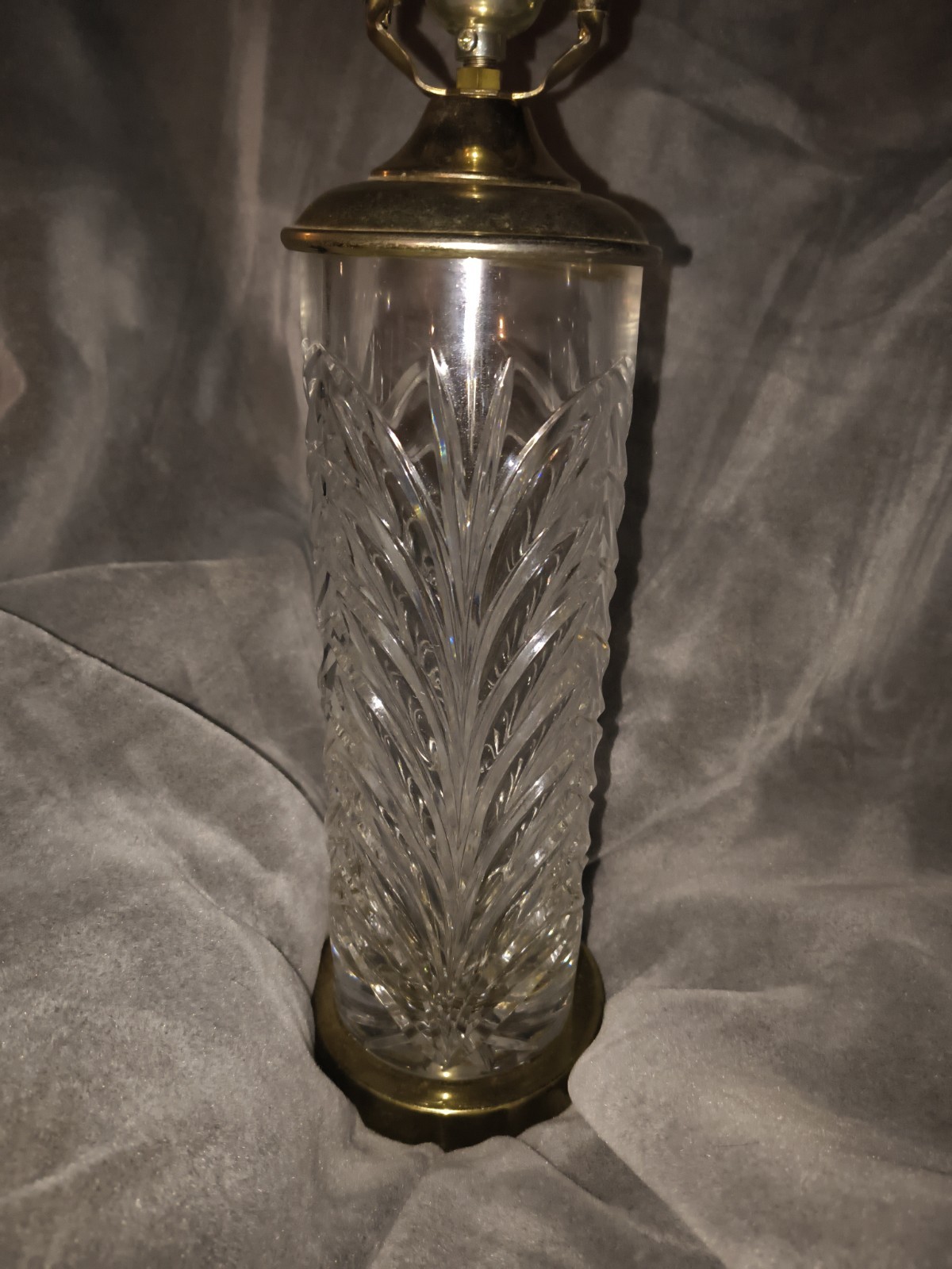 Vintage Waterford Crystal Herringbone Column Table Lamp Heavy Cut Glass Brass...