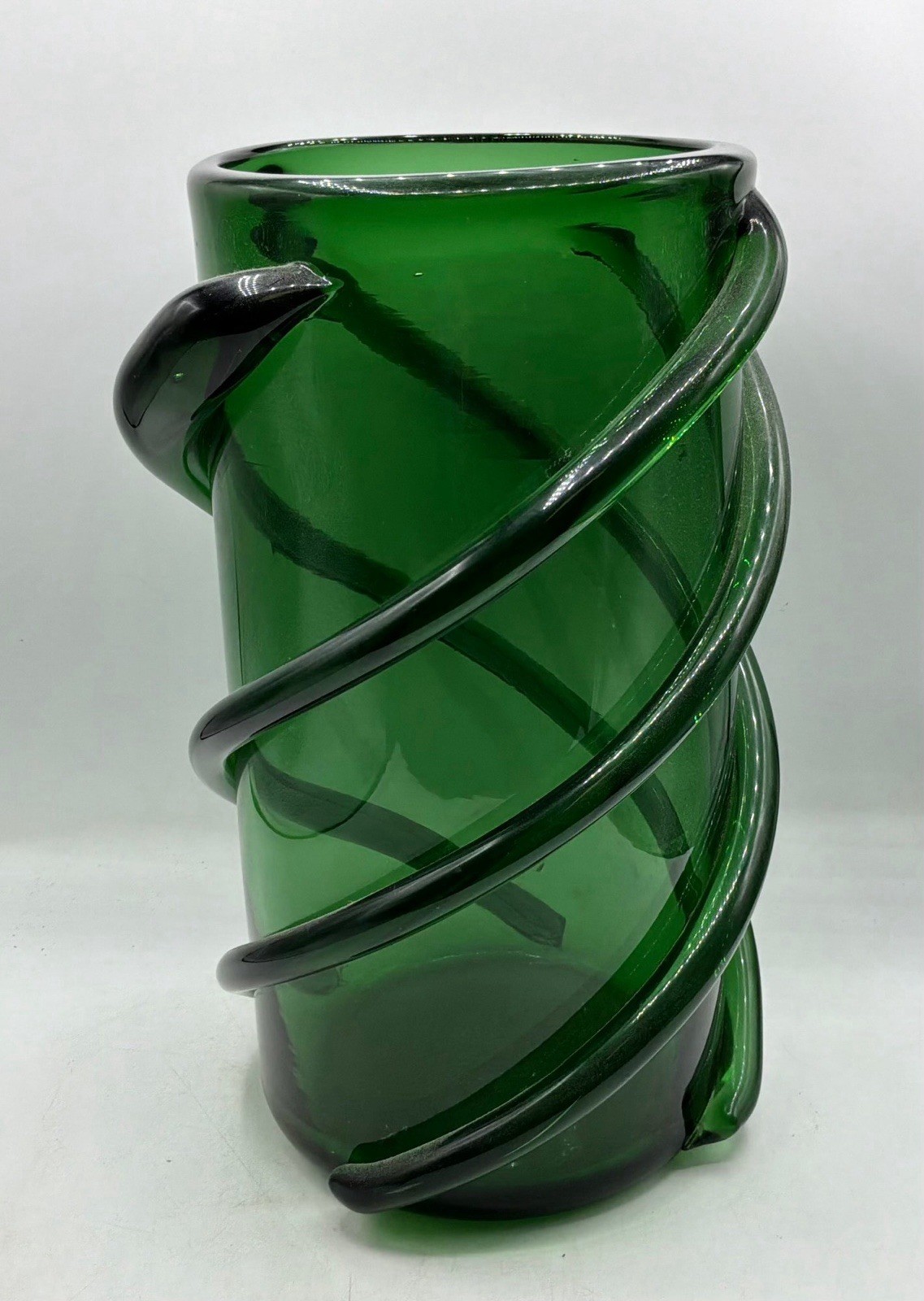 VTG mCM Double Helix Spiral Glass  Vase Green Large