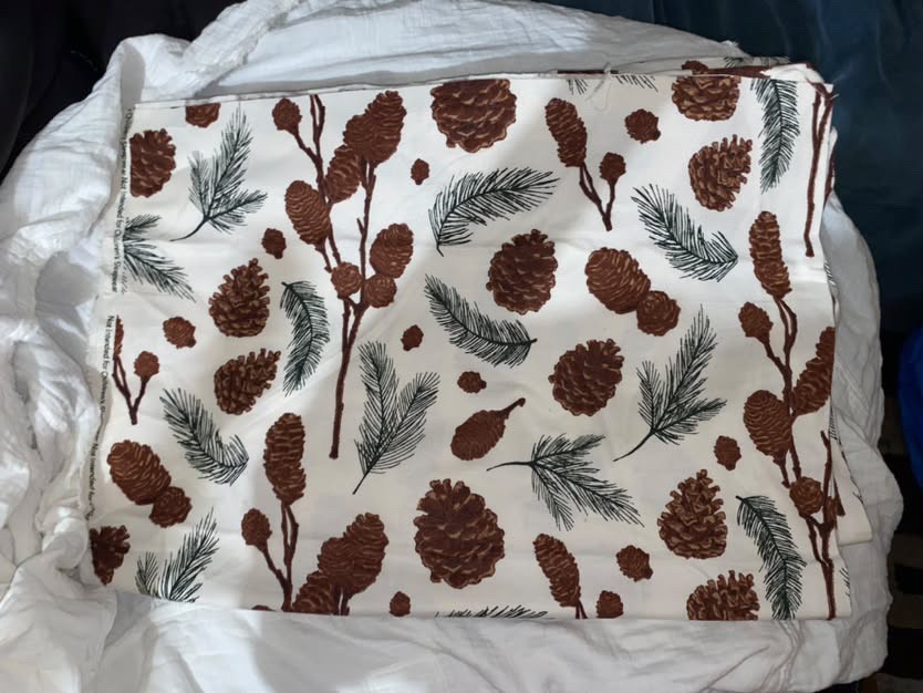 Pine Cone & Evergreen Branch Fabric - Brown & Green Winter Christmas Print